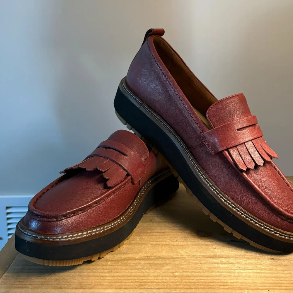 Clarks Burgundy Leather Kiltie Loafers